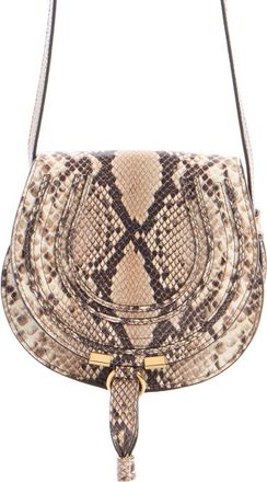Chlo&eacute; Marcie Snakeskin Embossed Leather Crossbody Bag in Dusty Beige at Nordstrom