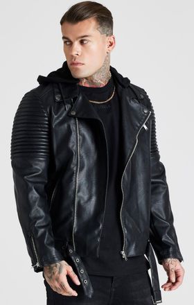 Siksilk Chaqueta biker con detalle de capucha negra para hombre SikSilk S