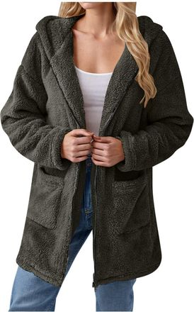 Generic Teddy Fleece Jacket Women Breathable Coats Long Sleeve Sherpa Jacket Sweatshirts Outdoor Sport Ladies Lightweight Warm Full Zip Coat Double-Cut Velvet