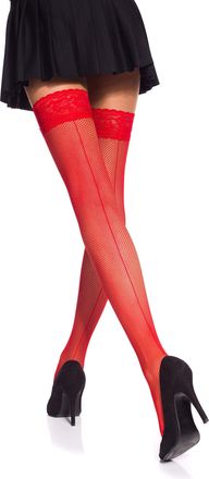 Romartex Fishnet Hold Up Stockings With Back Seam, XL, red