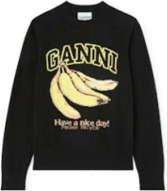 Ganni Jersey con Estampado de Pl&aacute;tanos - Knitwear - Mujer - Negro - M