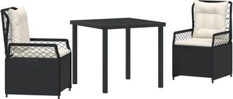 vidaXL Garden Dining Set 3 pcs Black Poly Rattan Vidaxl