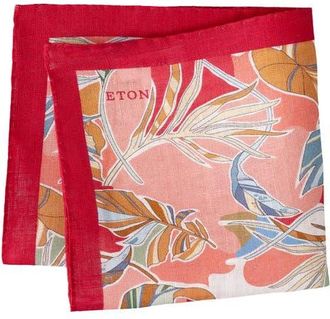 Eton Tropical Print Linen Pocket Square in Medium Red at Nordstrom