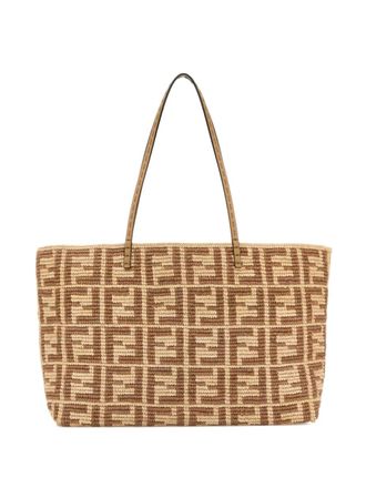Fendi Borsa tote Rool in rafia con logo FF - Toni neutri