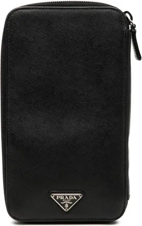 Prada Black Saffiano Triangle Leather Long Wallet (Bi-Fold) (Pre-Owned)