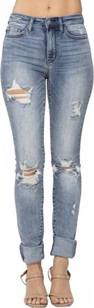 Judy Blue High Waist Destroyed Denim Jeans In Medium Blue