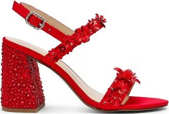 Betsey Johnson Womens Drue Metallic Rhinestone Embellished Dress Sandals In Red