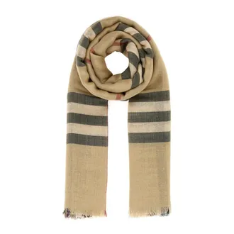 Burberry Winter Scarves, unisex, Beige, Size: ONE SIZE Embroidered Wool Blend Scarf