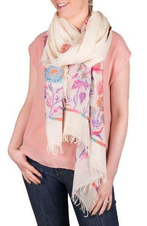 Saachi Happy Fun Times Floral Print Cotton Scarf in Ivory at Nordstrom Rack