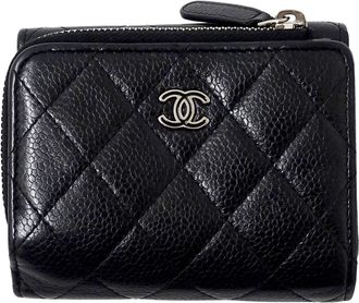 Chanel Black Grained Calfskin Wallet (Tri-Fold) (Pre-Owned)