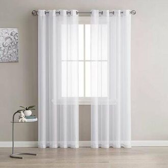 OEM Juego De 2 Cortinas Transparentes Con Ojales, Efecto Lino, Blancas, 140x215 Cm, Para Decoraci&oacute;n De Interiores En Sala De Estar, Ventana, Dormitorio, C
