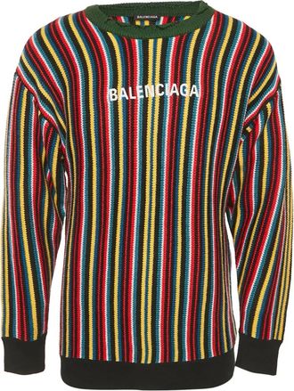 Balenciaga Maglione a righe con logo ricamato - Nero