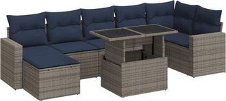 vidaXL 8 Piece Garden Sofa Set with Cushions Grey Poly Rattan Acacia Vidaxl
