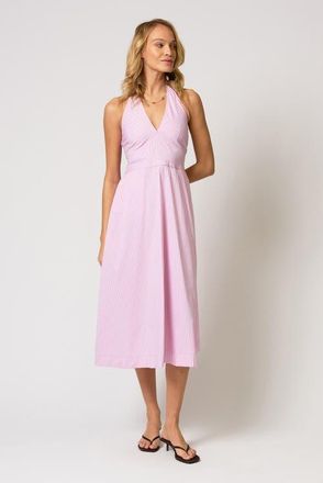 Central Park West Ora Poplin Stripe Halter Dress in Pink at Nordstrom, Size X-Small