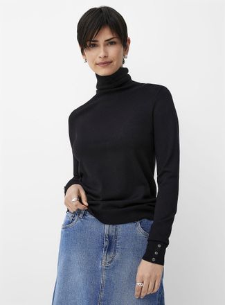 Contemporaine Womens Buttoned-sleeve turtleneck sweater