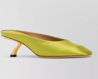 Ferragamo safi satin mules pointed toe sculptural heel