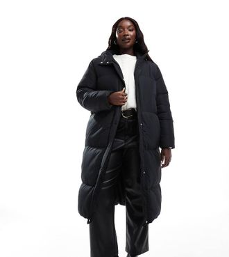 Threadbare Plus - Piumino lungo nero con cappuccio