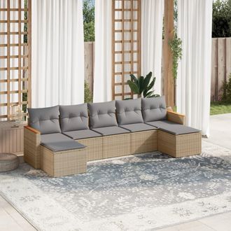 vidaXL Vidaxl - Set Sof&aacute;s De Jard&iacute;n 7 Piezas Y Cojines Rat&aacute;n Sint&eacute;tico Beige