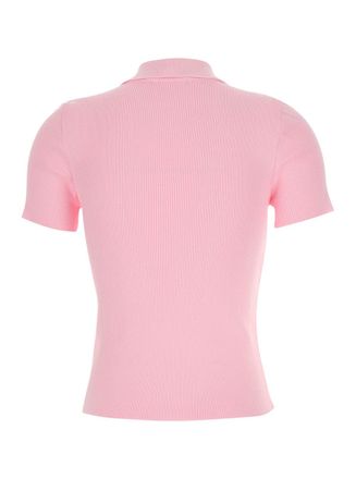 Msgm Ribbed Viscose Polo - Pink