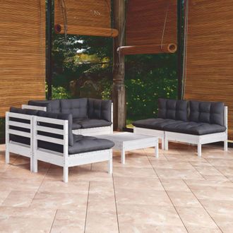 vidaXL Vidaxl - Muebles De Jard&iacute;n 7 Pzas Con Cojines Madera Maciza De Pino