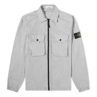Stone Island 2 Pocket Brushed Cotton Shirt Jacket Light Grey 7515113WN-V0161
