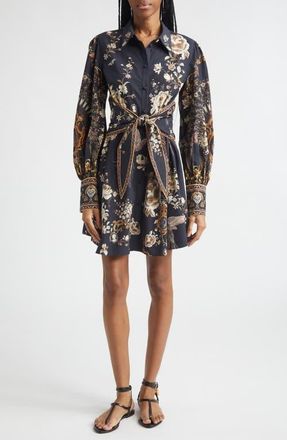 Camilla Flamenco Folklore Print Long Sleeve Organic Cotton Poplin Shirtdress at Nordstrom, Size X-Small