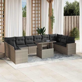 vidaXL Set De Sof&aacute;s De Jard&iacute;n 11 Pzas Y Cojines Rat&aacute;n Sint&eacute;tico Gris Vidaxl