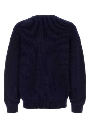Marine Serre Mens Navy Blue Wool Sweater Exterior: Merino Maglieria