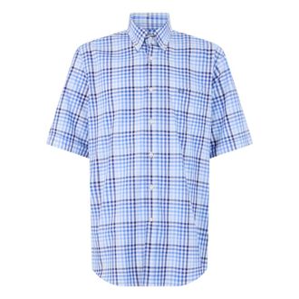 Paul & Shark Gestreepte Korte Mouw Shirt - Heren - Korte mouwen Overhemden - Blauw - S - Katoen - Overhemden