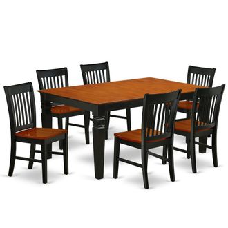 East West Furniture Dining Room Set Black & Cherry, WENO7-BCH-W