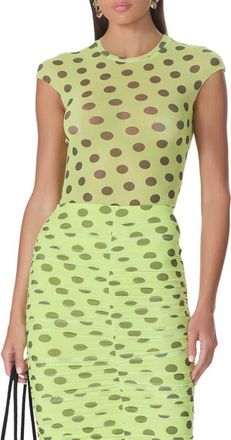 AFRM Nina Crewneck Cap Sleeve Mesh Top in Wild Lime Dot at Nordstrom, Size X-Small
