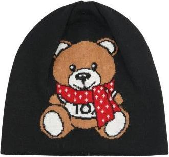 Moschino Teddybeer Wollen Beanie - Dames - Hoeden - Zwart - ONE Size - Wol - Accessoires