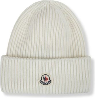 Moncler Geribbelde muts van wol en kasjmier - Heren - Accessoires - Wit - Maat: ONE Size Wol
