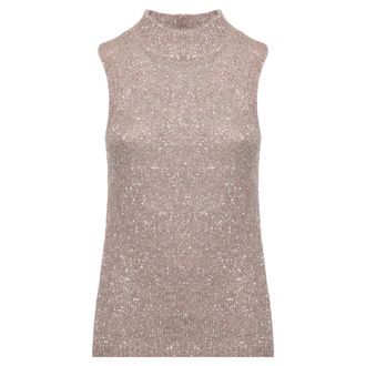 D.exterior Top Scollo Alto con Paillettes - - Knitwear - Donna - Beige - S