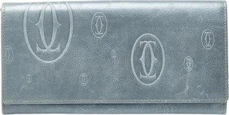 Cartier Happy Birthday Metallic Blue Leather Long Wallet (Bi-Fold) (Pre-Owned)