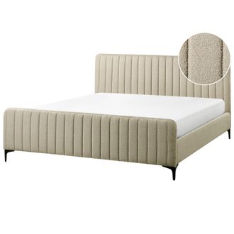 Beliani Cama Con Somier De Boucl&eacute; Con Cabecero Acolchado Patas De Metal Beige 180 X 200 Cm Lunan