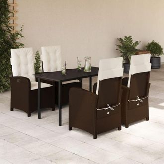 vidaXL Set Comedor De Jard&iacute;n 5 Piezas Y Cojines Rat&aacute;n Sint&eacute;tico Marr&oacute;n Vidaxl