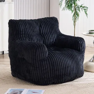 STILVORA Pouf A Sacco Ergonomico In Velluto A Coste Con Seduta In Schiuma, Non Sfoderabile, Nero, 100 X 94 X 70 Cm