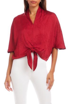 Karen Kane Flare Sleeve Tie Front Satin Top in Red at Nordstrom, Size X-Small