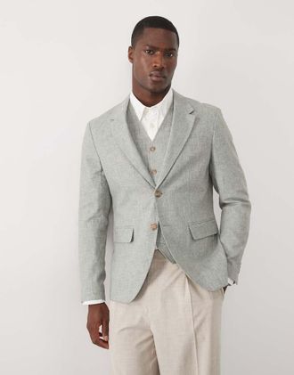 Jack & Jones Premium - Giacca da abito slim in misto lino verde salvia in coordinato