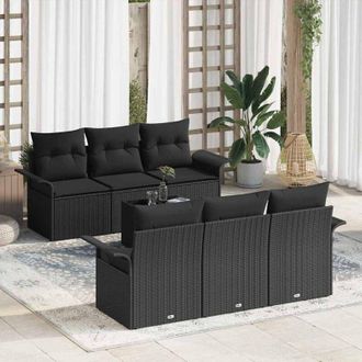vidaXL Conjunto De Sof&aacute; De Jard&iacute;n 7 Pcs Negro Polirat&aacute;n Vidaxl