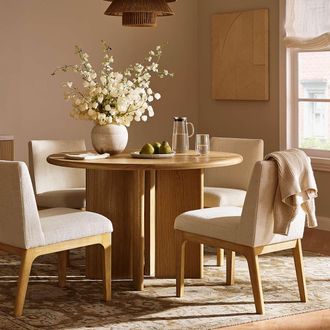 Castlery Round Corner Wooden Round Dining Table with Concave Base | Posey for Multi Color