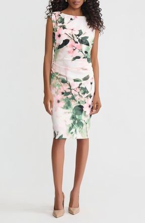 Kasper Floral Side Pleat Sheath Dress in Vanilla Ice Multi at Nordstrom, Size 12P