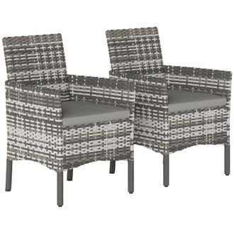 OEM Set 2 Sedie Da Giardino In Rattan E Acciaio Con Cuscini, Braccioli E Schienale Alto, 58x62x87 Cm, Grigio