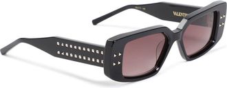 Valentino Garavani Black And Gold V-Cinque Acetate Sunglasses-Donna