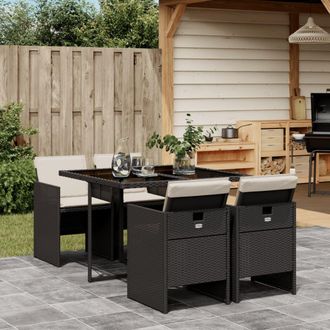 vidaXL Set De Muebles Jard&iacute;n 5 Pzas Con Cojines Rat&aacute;n Sint&eacute;tico Negro Vidaxl