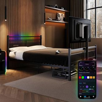 X Rocker Basecamp RGB Gaming TV Bed with App Controlled LED Light in Black | Size: Double