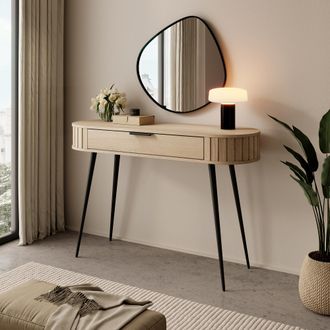 Dmora Toilete Katereha, Mueble Para Maquillaje Un Caj&oacute;n, Color Roble, Estante Roble, 120x40x80h Cm Marr&oacute;n Roble