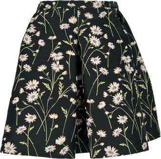 Giambattista Valli Daisy-Print Pleated Mini Skirt in Black Polyester
