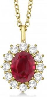 Allurez Oval Lab Ruby and Lab Diamond Pendant Necklace 14k Yellow Gold (3.60ctw)